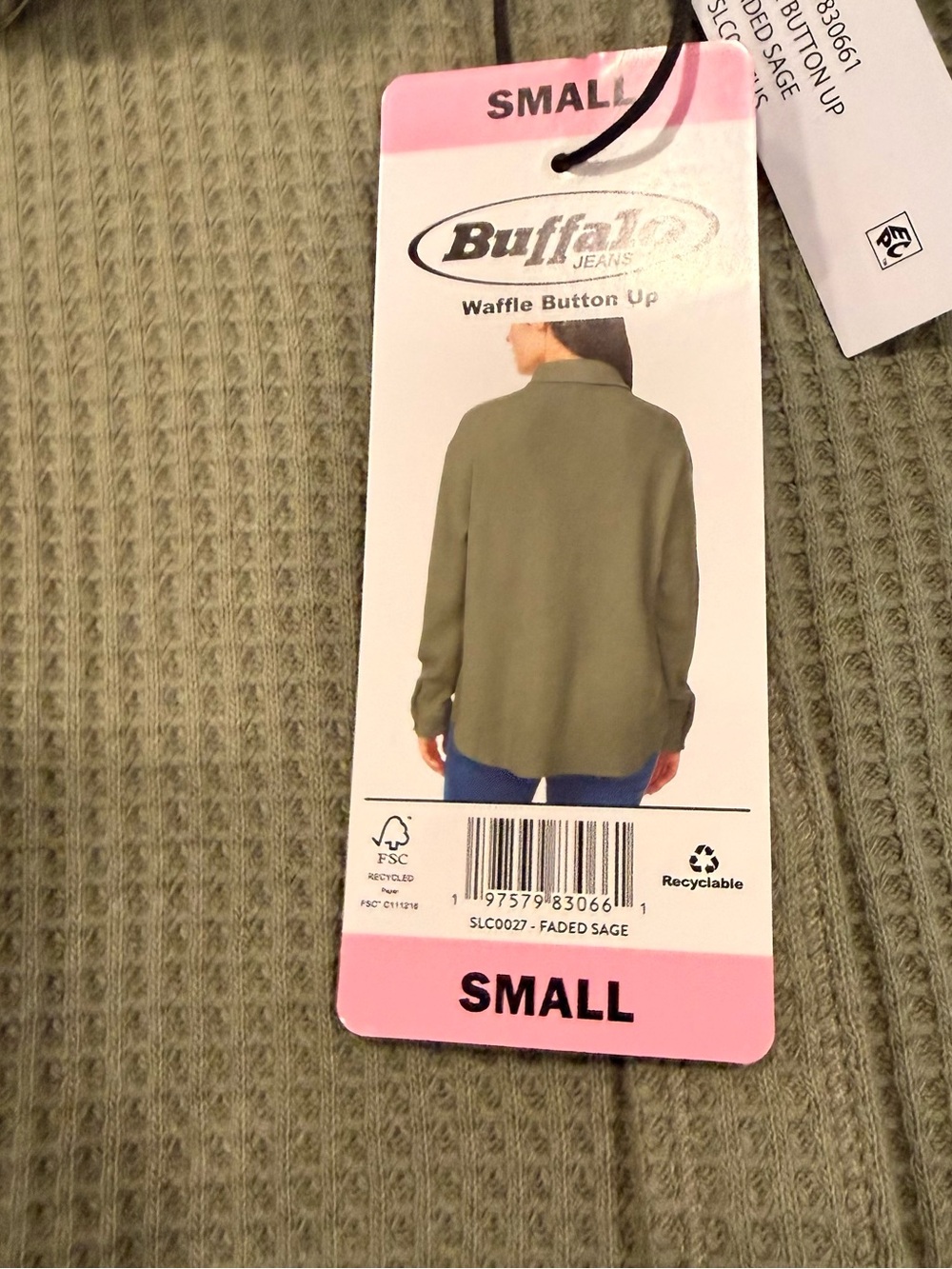 Buffalo David Bitton Women’s Waffle Button Up Shirt Small Faded Sage NWT - Picture 6 of 13